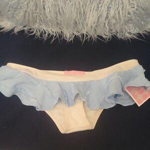 Elegant Blue and White Ruffled Bikini Bottom